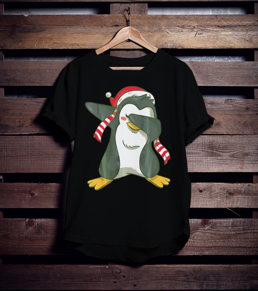 Dabbing Penguin Dab Dance Santa Hat Christmas T-Shirt