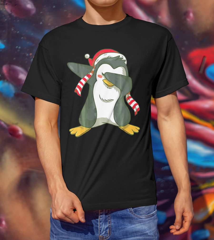 Dabbing Penguin Dab Dance Santa Hat Christmas T-Shirt