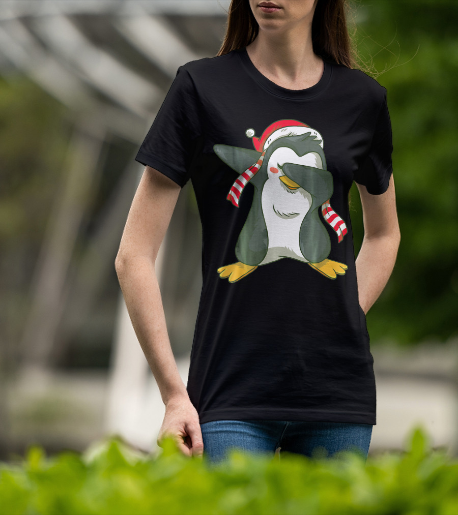 Dabbing Penguin Dab Dance Santa Hat Christmas T-Shirt