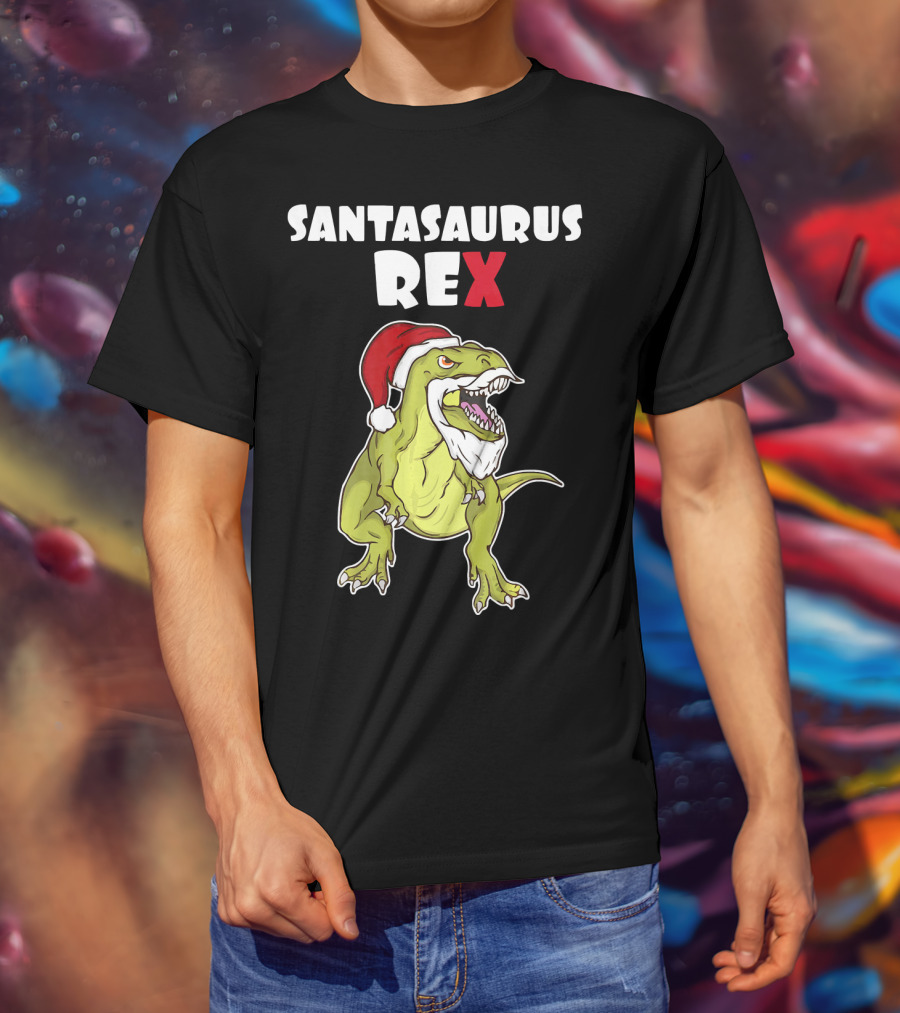 Santasaurus Rex Christmas Dinosaur Santa T-Shirt