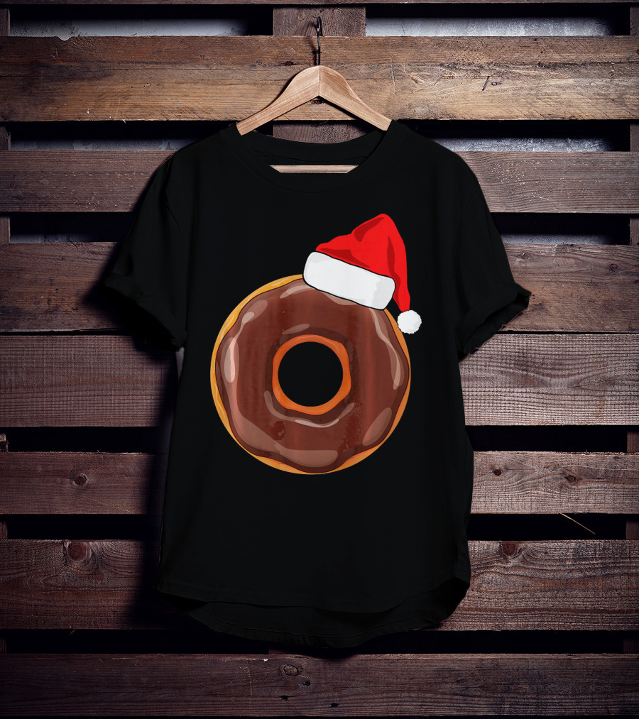 Chocolate Donut Santa Hat Matching Chris Christmas T-Shirt
