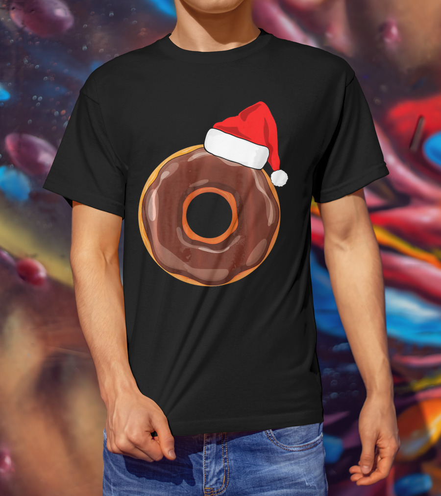 Chocolate Donut Santa Hat Matching Chris Christmas T-Shirt