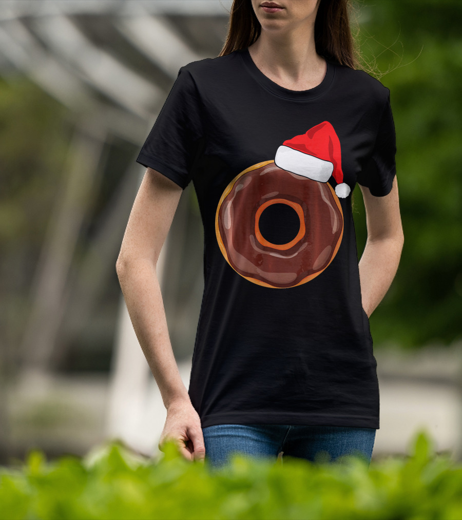 Chocolate Donut Santa Hat Matching Chris Christmas T-Shirt