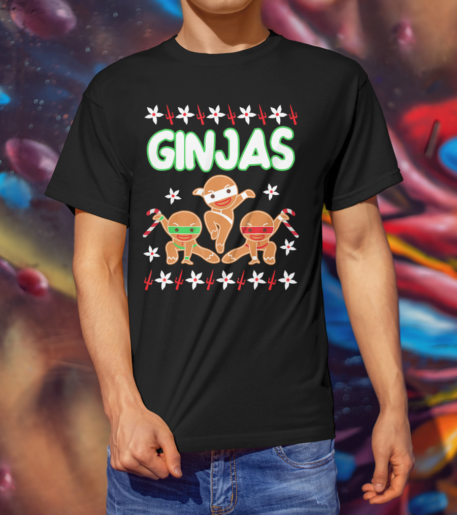 GINJAS Fighting Gingerbread Man Christmas T-Shirt