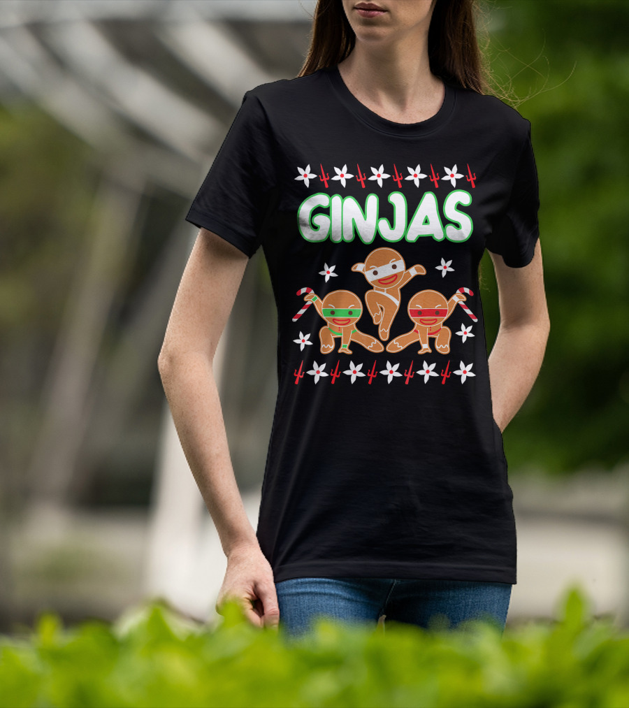GINJAS Fighting Gingerbread Man Christmas T-Shirt