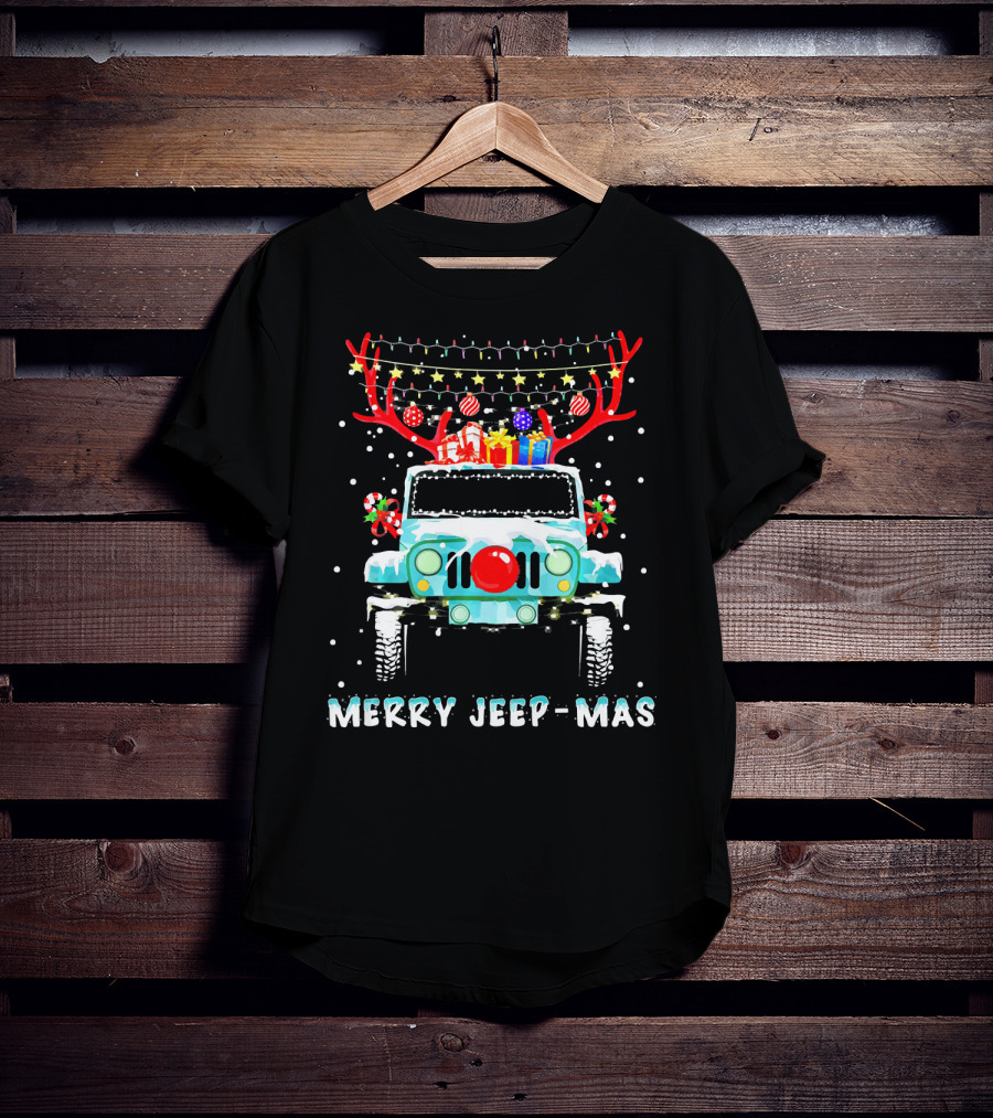MERRY JEEP-MAS Reindeer Antlers Christmas Lights Jeep T-Shirt