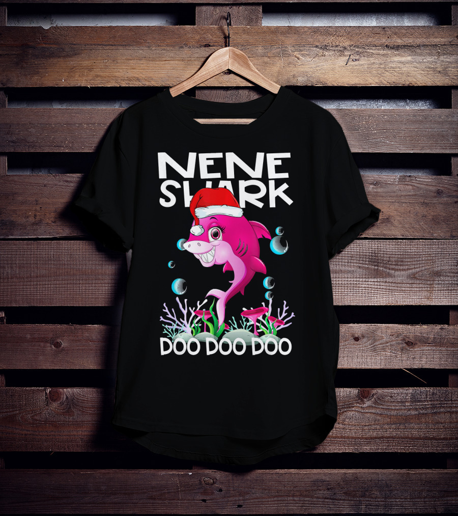 Nene Shark Doo Doo Doo Santa Hat Coral Bubbles T-Shirt