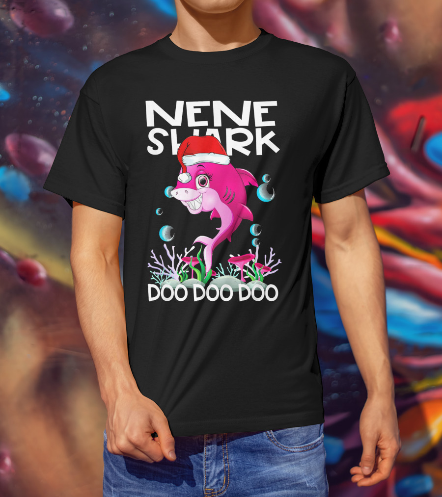 Nene Shark Doo Doo Doo Santa Hat Coral Bubbles T-Shirt