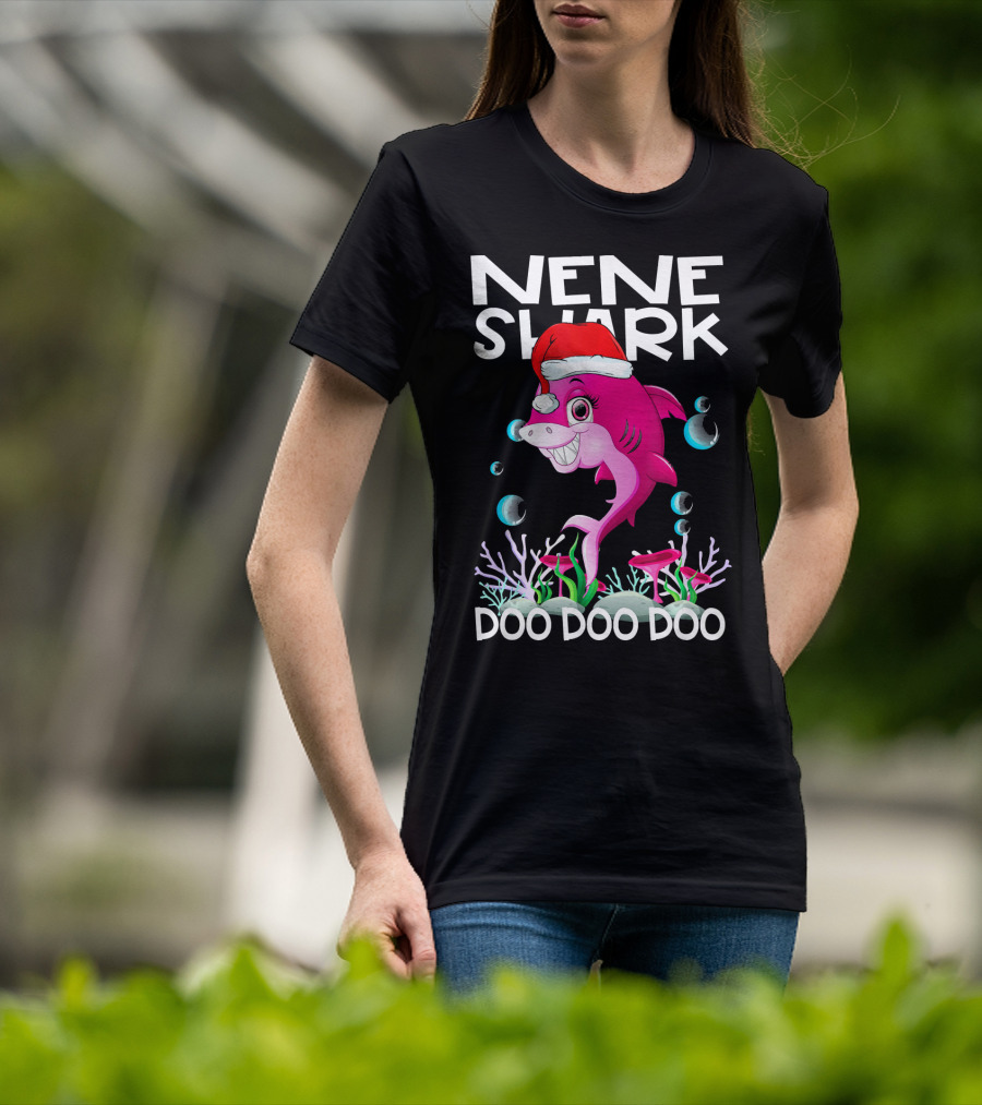 Nene Shark Doo Doo Doo Santa Hat Coral Bubbles T-Shirt