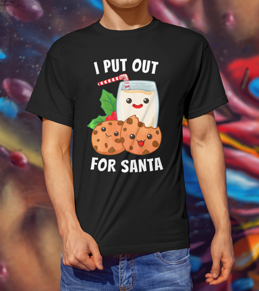 I Put Out For Santa Christmas Cookie Milk Candy Cane Smiles T-Shirt