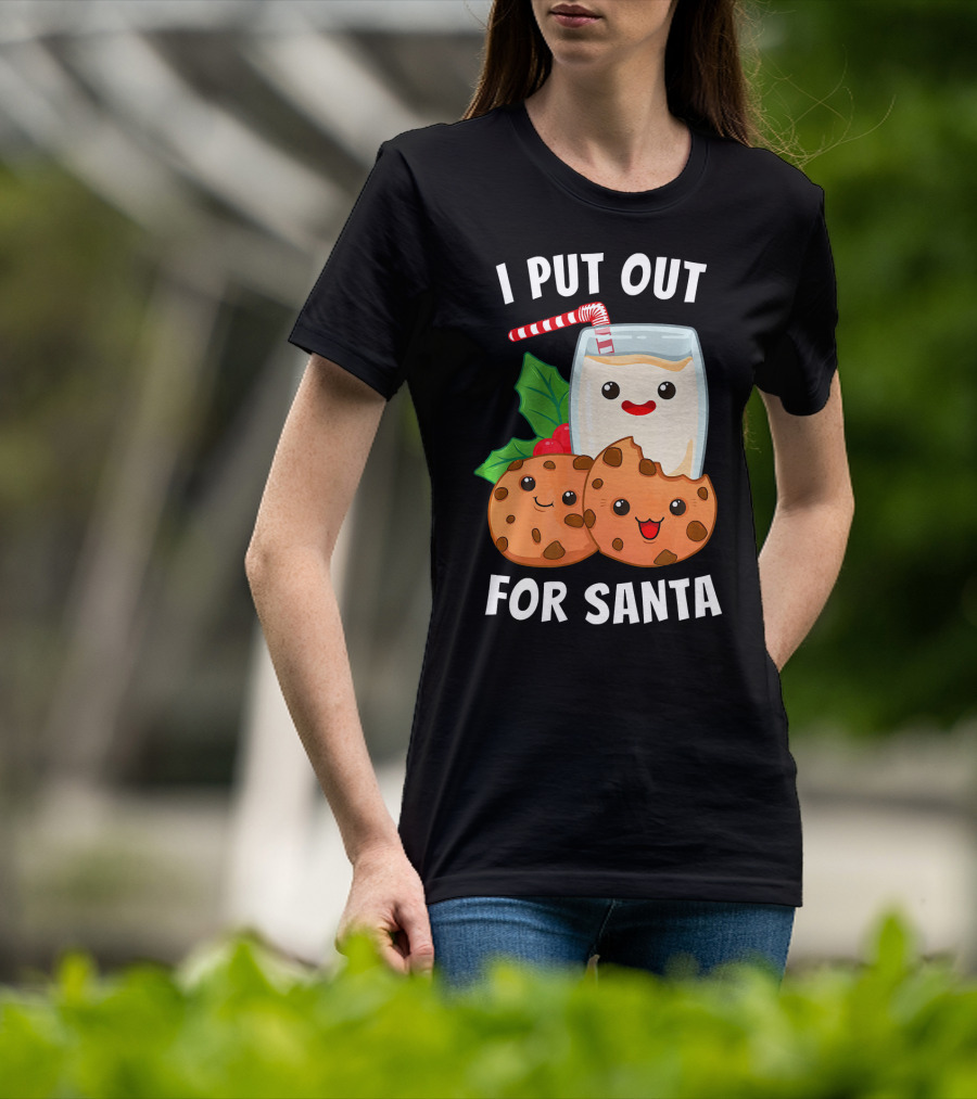 I Put Out For Santa Christmas Cookie Milk Candy Cane Smiles T-Shirt