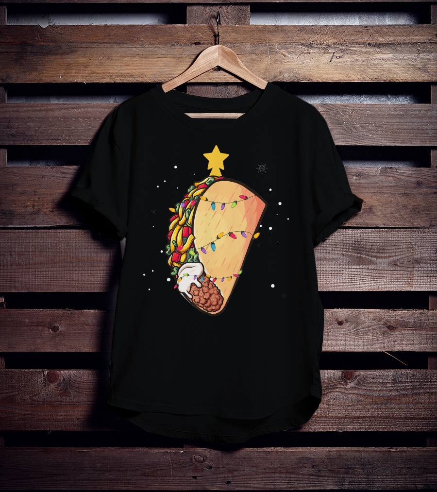 Taco Christmas Lights Wrapped Festive Star Holiday T-Shirt
