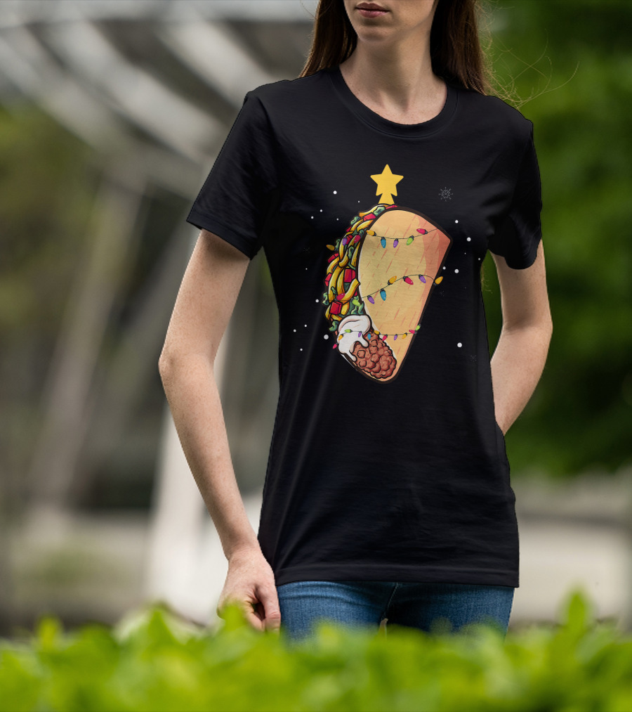 Taco Christmas Lights Wrapped Festive Star Holiday T-Shirt