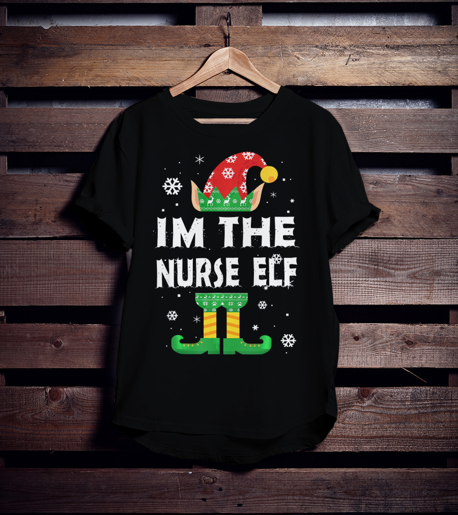 Im The Nurse Elf Matching Family Group Christmas Holiday Snowflakes T-Shirt