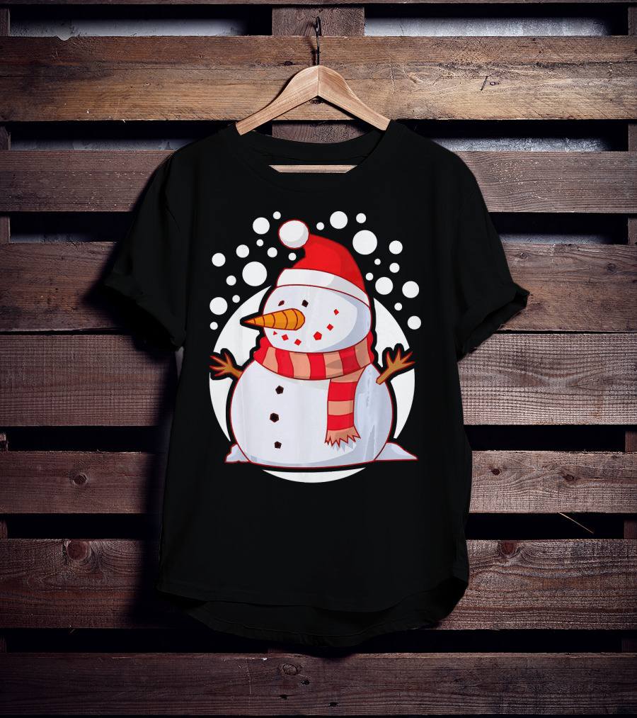 Winter Christmas Santa Snowman In Red Scarf And Hat T-Shirt