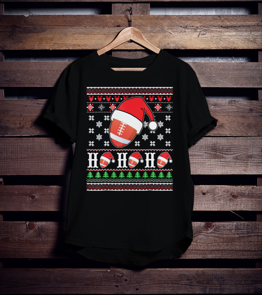 Ugly Christmas Football Santa Claus HO HO HO Holiday T-Shirt