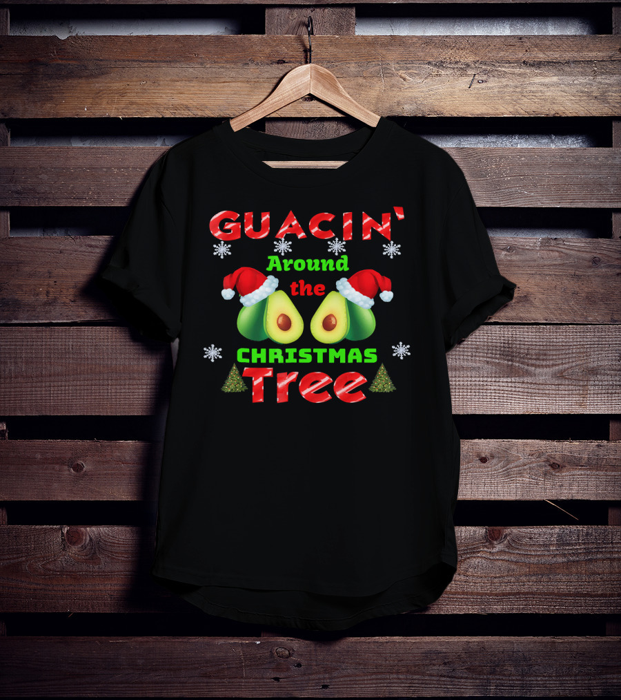 Guacin' Around The Christmas Tree Avocado Santa Hat Snowflakes T-Shirt