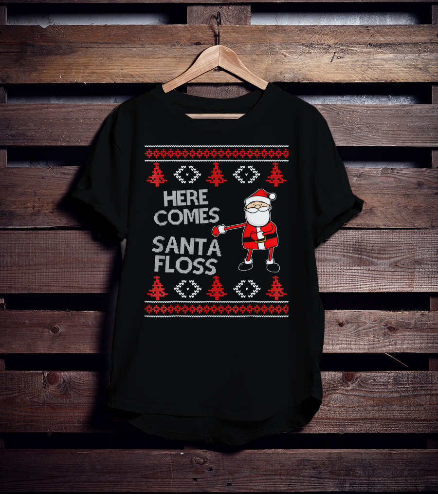 Here Comes Santa Floss Flossing Santa Claus T-Shirt