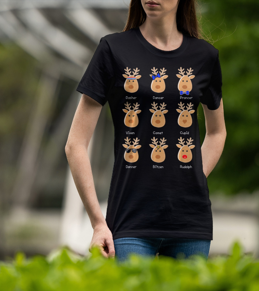 Cute Rudolph The Red-Nosed Reindeer Dasher Dancer Prancer Vixen Comet Cupid Donner Blitzen T-Shirt