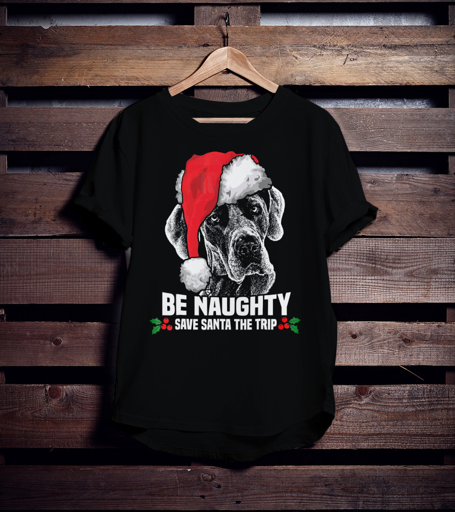 Be Naughty Save Santa The Trip Great Dane Santa Hat T-Shirt