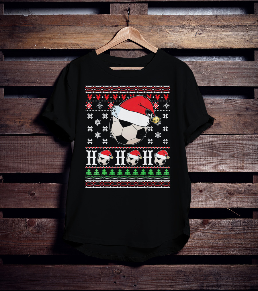 UglySoccer Santa Claus HO HO Christmas Soccer Ball Santa Hat T-Shirt