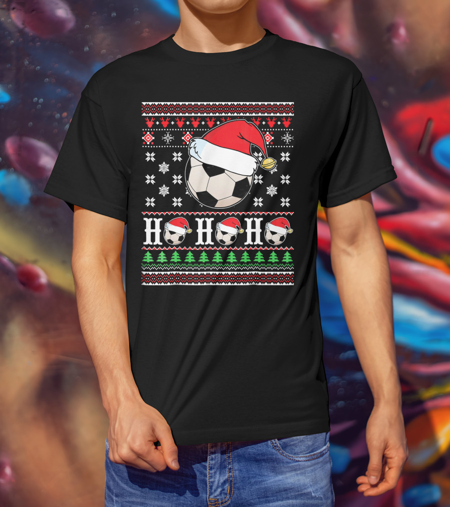 UglySoccer Santa Claus HO HO Christmas Soccer Ball Santa Hat T-Shirt