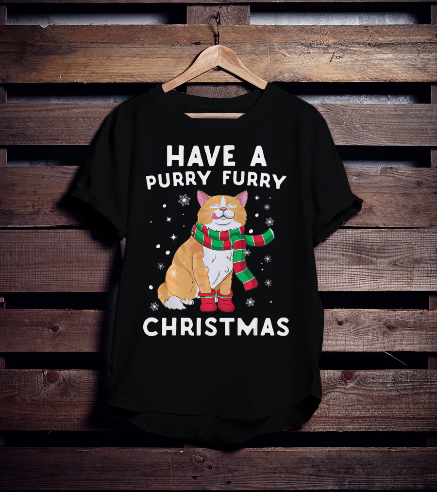 Have A Purry Furry Christmas Snowflakes And Cat With Scarf T-Shirt