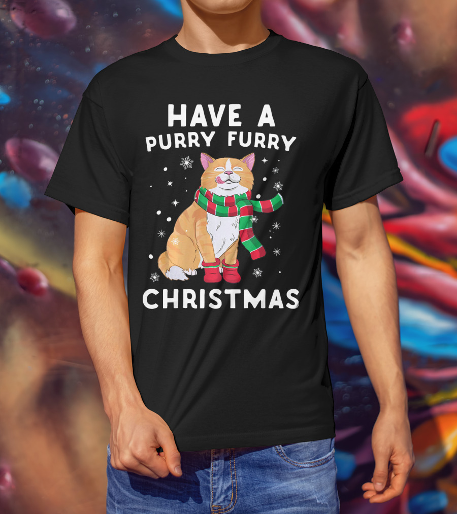 Have A Purry Furry Christmas Snowflakes And Cat With Scarf T-Shirt