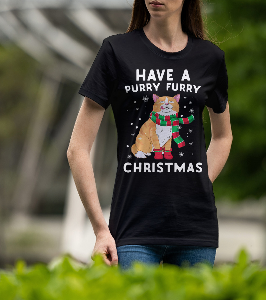 Have A Purry Furry Christmas Snowflakes And Cat With Scarf T-Shirt