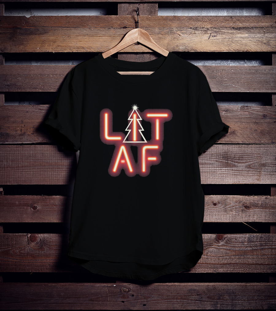 CHRISTMAS IS LIT AF Neon RED Tree T-Shirt