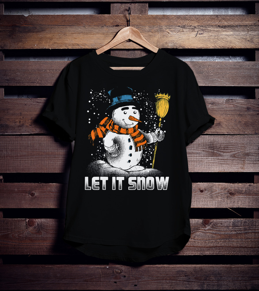Let It Snow Snowman With Orange Scarf And Broom T-Shirt