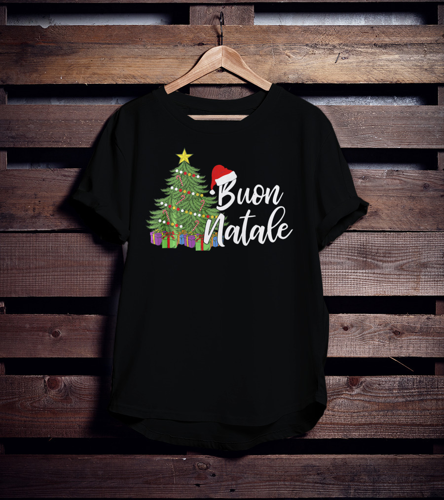 Buon Natale Italian Christmas Tree Santa Hat Tanti Auguri Regalo T-Shirt