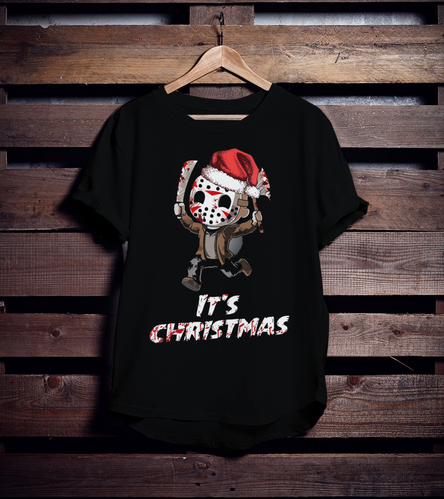 It's Christmas Funny Friday 13th Jason Santa Hat T-Shirt
