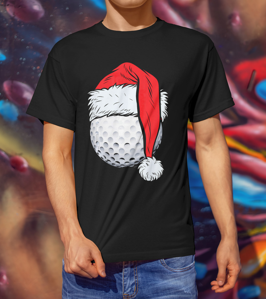 Christmas Golf Ball With Santa Hat T-Shirt