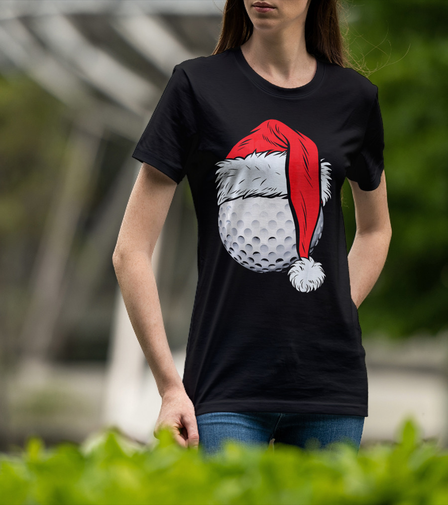 Christmas Golf Ball With Santa Hat T-Shirt