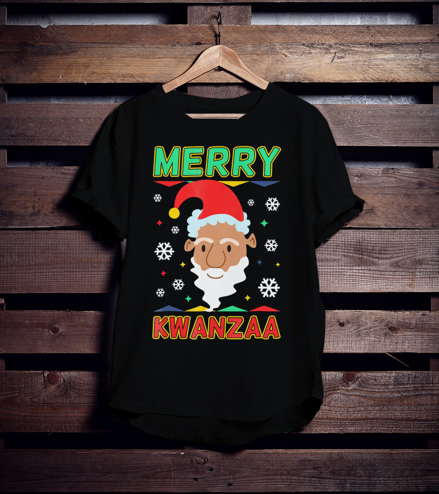 Merry Kwanzaa Santa African Festive Snowflakes T-Shirt