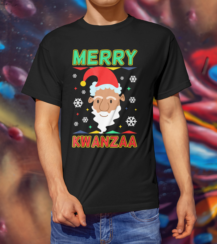 Merry Kwanzaa Santa African Festive Snowflakes T-Shirt
