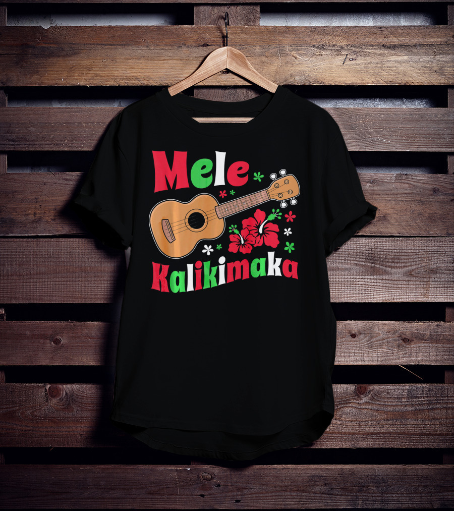 Mele Kalikimaka Ukulele Hibiscus Hawai Christmas T-Shirt