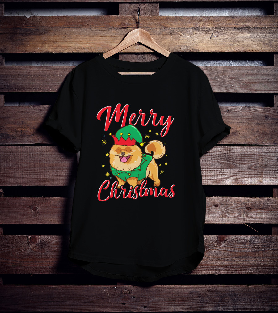 Merry Christmas Funny Cute Pomeranian Elf T-Shirt