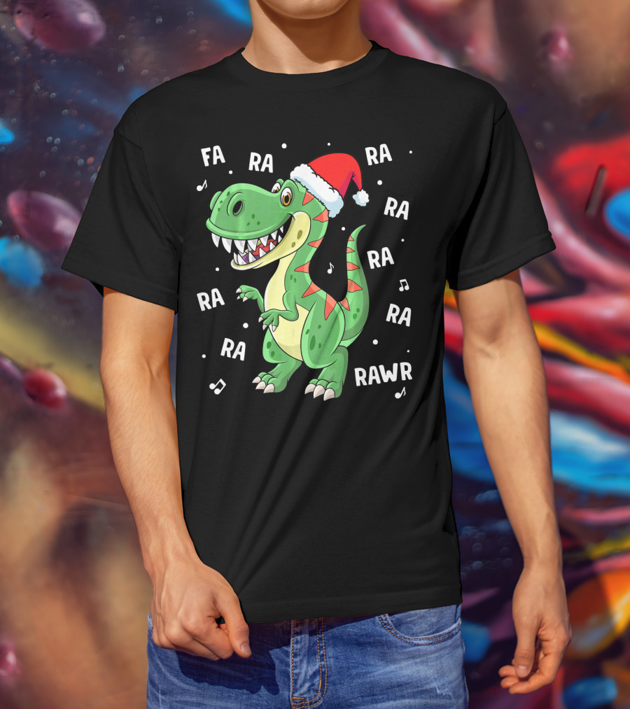 Fa Ra Ra Ra Rawr Dinosaur Rex In Santa Hat Singing Holiday Tune T-Shirt
