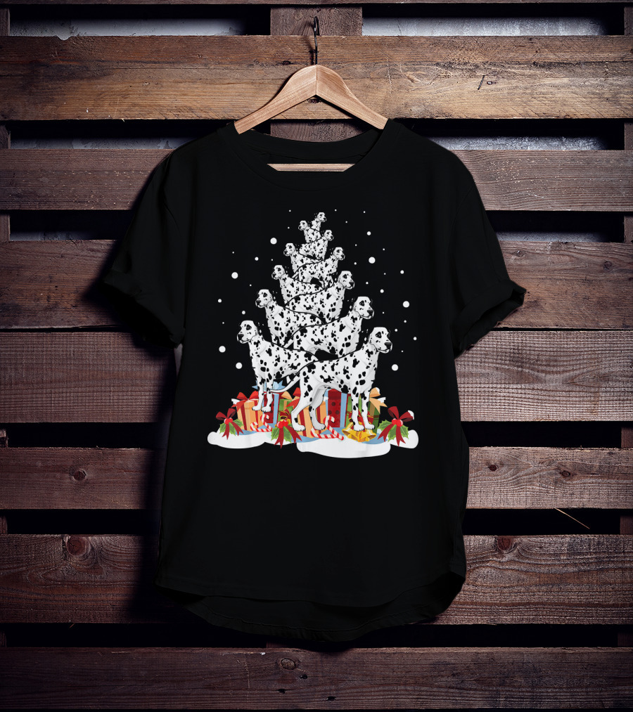 Dalmatian Merry Christmas Tree With Gifts And Snowflakes T-Shirt