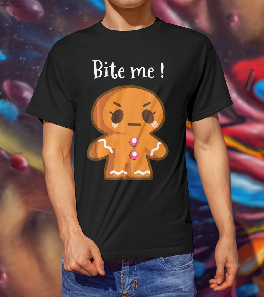 Bite Me Angry Gingerbread Cookie Christmas T-Shirt