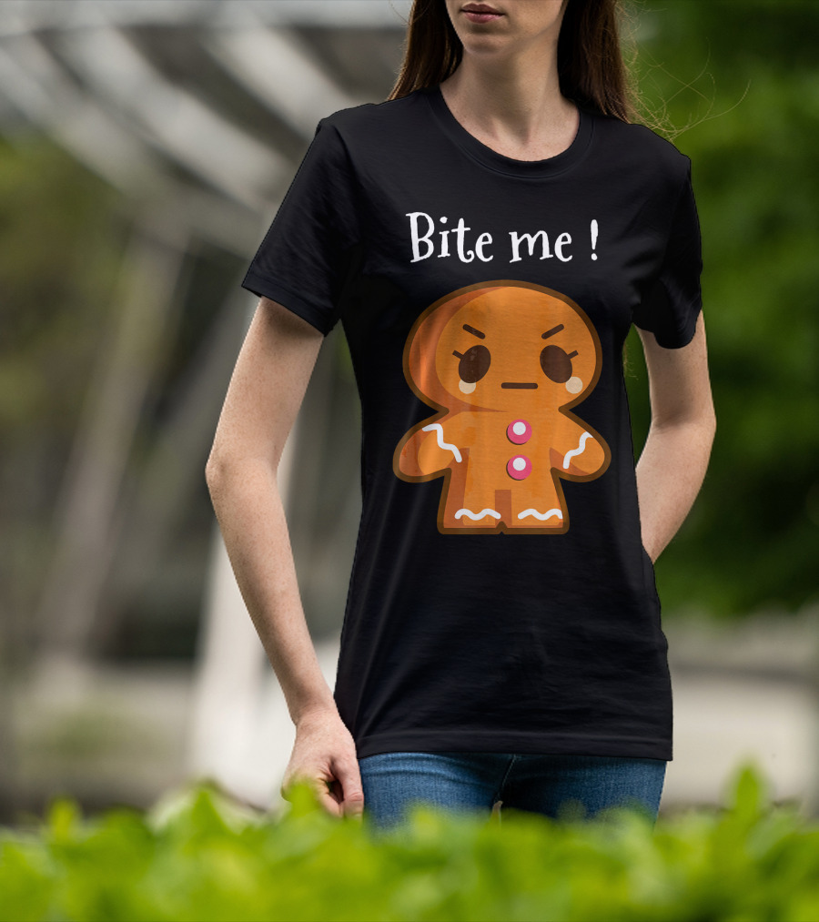 Bite Me Angry Gingerbread Cookie Christmas T-Shirt