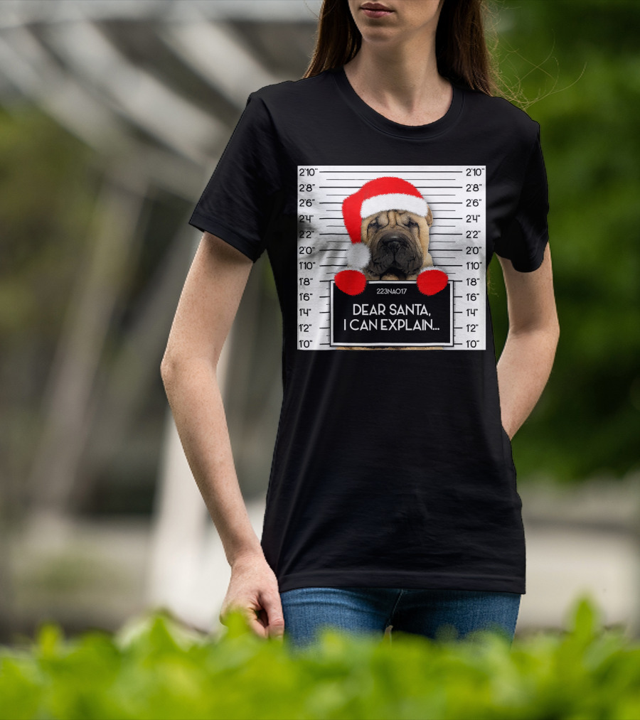 Xmas Chinese Shar Pei Lover Dear Santa I Can Explain Mugshot Santa Hat T-Shirt