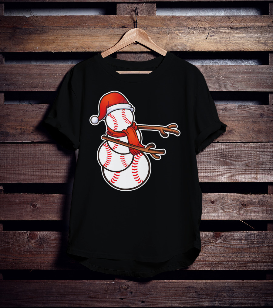 Santa Hat Snowman Made Of Baseballs Flossing T-Shirt