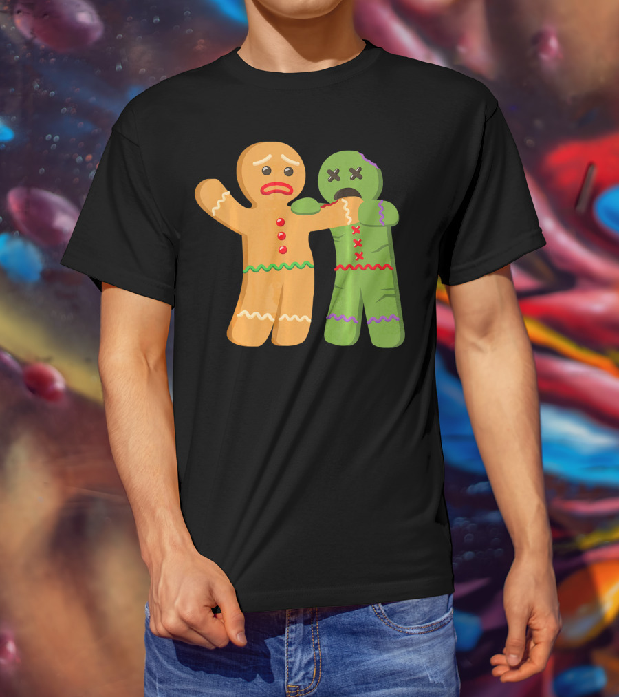 Gingerbread Zombie Funny Biting Cookie Humor Halloween T-Shirt
