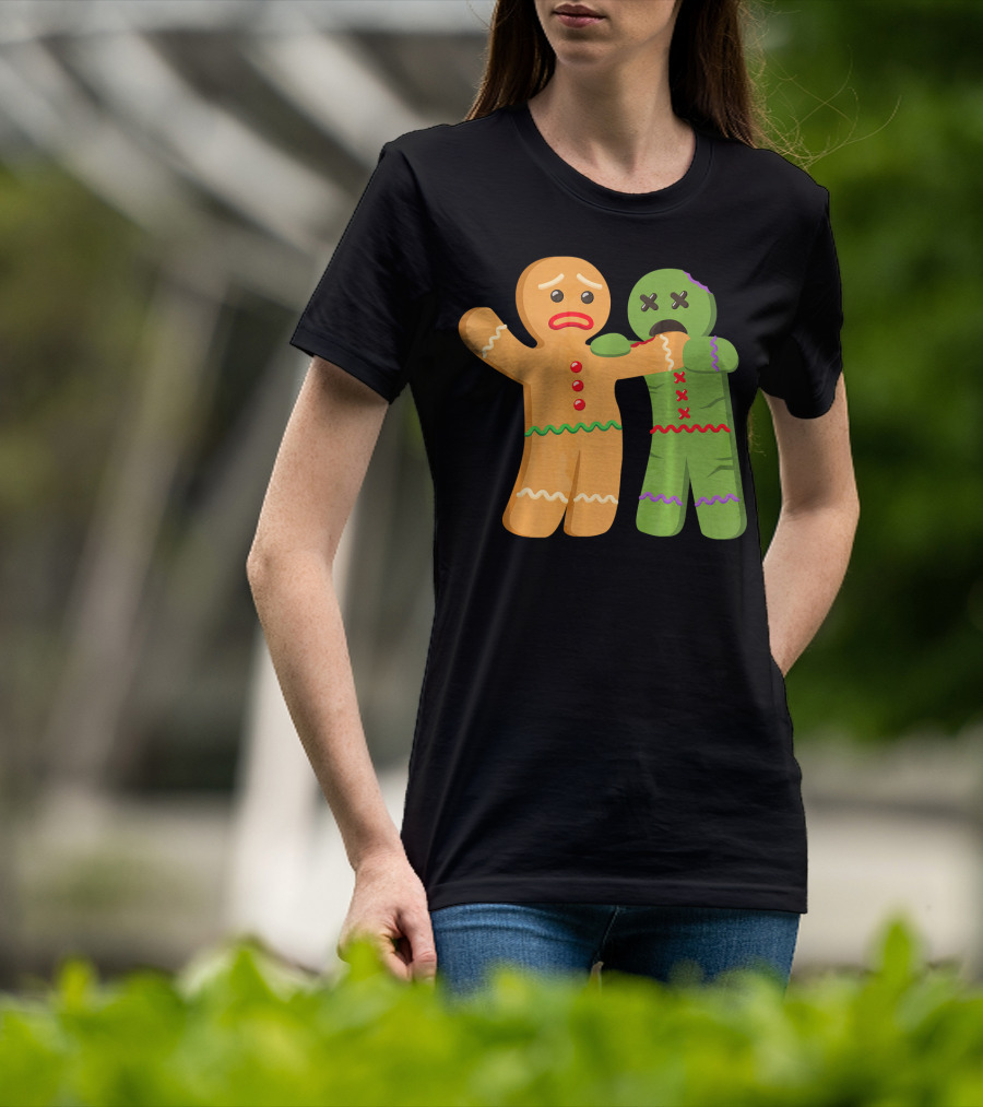 Gingerbread Zombie Funny Biting Cookie Humor Halloween T-Shirt