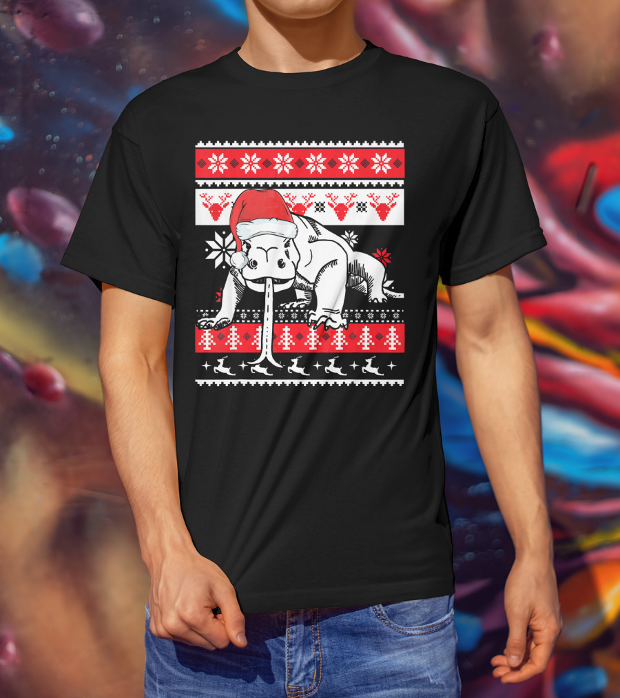 Ugly Christmas Komodo Dragon Reptile Santa Holiday T-Shirt