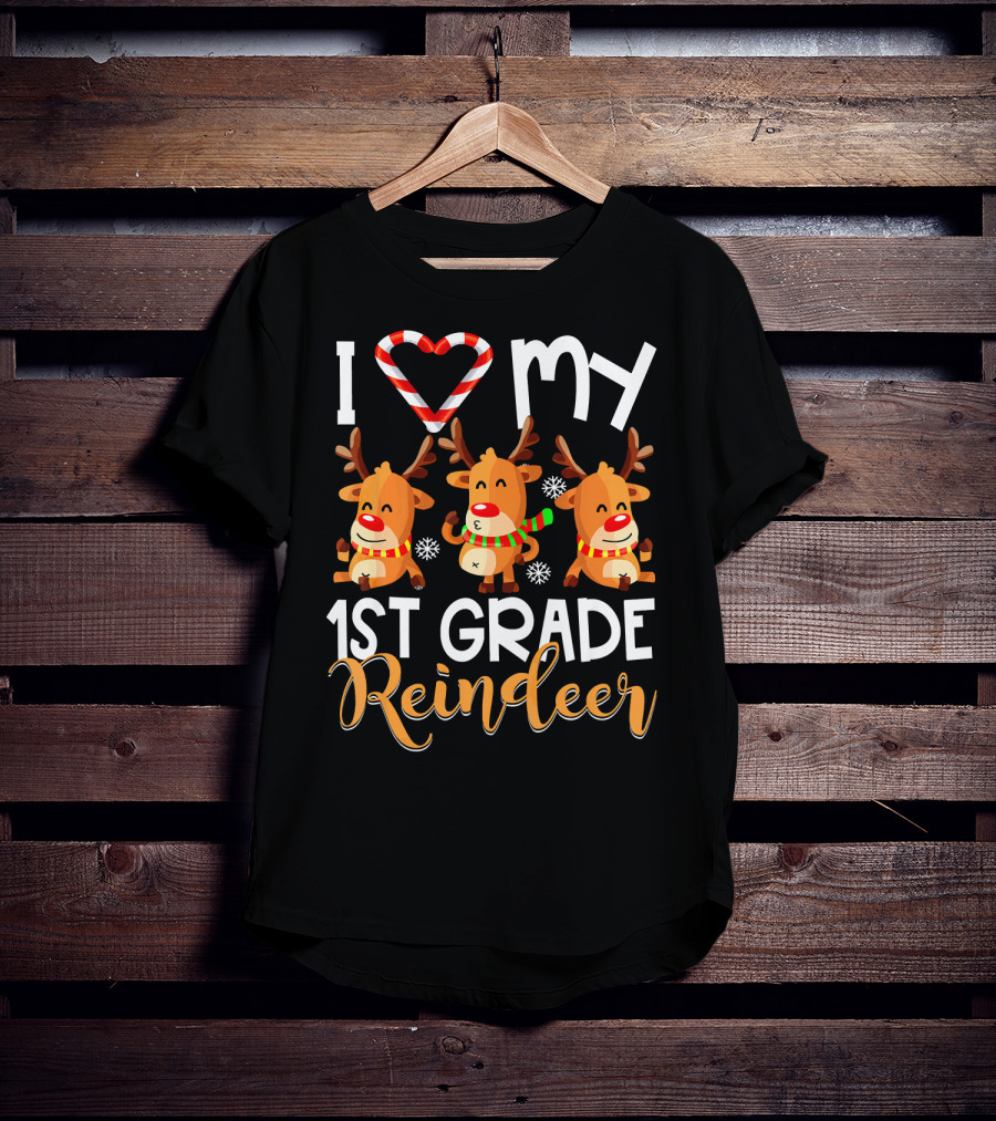 I Love My 1st Grade Reindeer With Candy Cane Heart T-Shirt