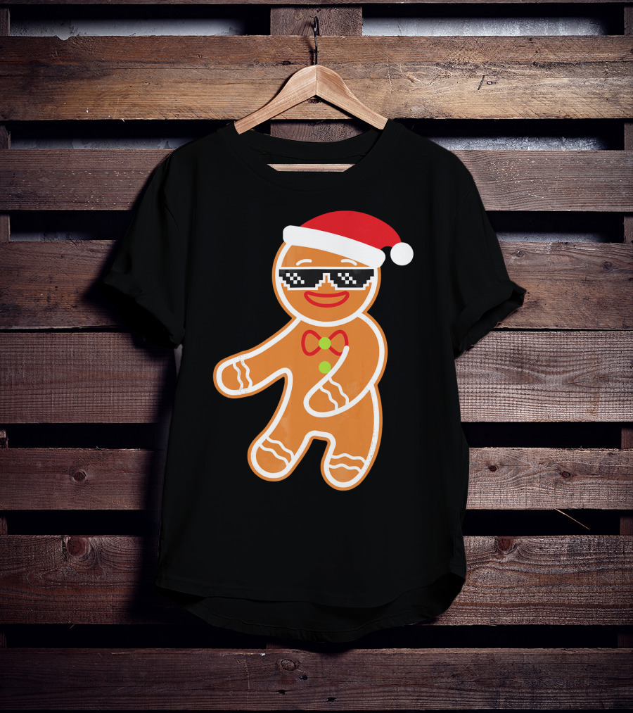 Flossing Gingerbread With Santa Hat And Sunglasses T-Shirt